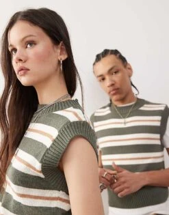 Reclaimed Vintage Unisex Knitted Boxy Tank Top In Green Stripe For Unisex Multi Stripe -Closet Theory Her 208331128 2