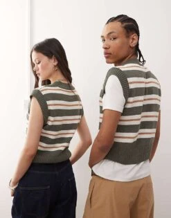 Reclaimed Vintage Unisex Knitted Boxy Tank Top In Green Stripe For Unisex Multi Stripe -Closet Theory Her 208331128 4