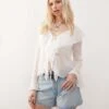 Reclaimed Vintage Tie Front Boho Blouse With Ruffles In White For Women Ivory -Closet Theory Her 208357498 1 ivory