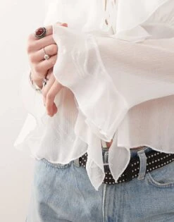 Reclaimed Vintage Tie Front Boho Blouse With Ruffles In White For Women Ivory 9 Reclaimed Vintage Tie Front Boho Blouse With Ruffles In White For Women Ivory -Closet Theory Her 208357498 3