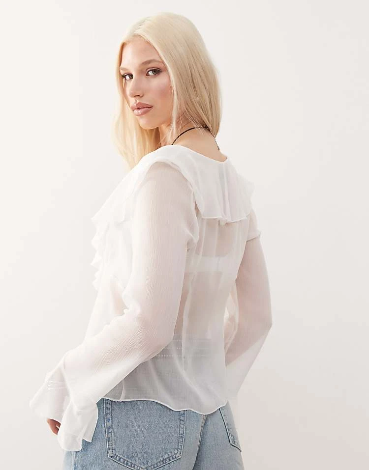 Reclaimed Vintage Tie Front Boho Blouse With Ruffles In White For Women Ivory 6 Reclaimed Vintage Tie Front Boho Blouse With Ruffles In White For Women Ivory - Image 4