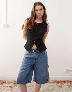 Reclaimed Vintage Broderie Button Through Waistcoat In Black For Women -Closet Theory Her 208359306 1 black 1