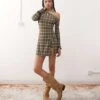 Reclaimed Vintage Slinky Long Sleeve Mini Skort Dress In Check For Women Multi -Closet Theory Her 208369430 1 multi