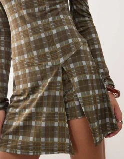 Reclaimed Vintage Slinky Long Sleeve Mini Skort Dress In Check For Women Multi -Closet Theory Her 208369430 2