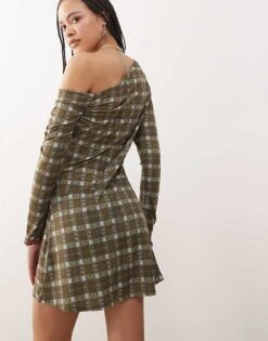 Reclaimed Vintage Slinky Long Sleeve Mini Skort Dress In Check For Women Multi -Closet Theory Her 208369430 3