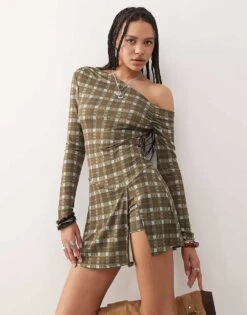 Reclaimed Vintage Slinky Long Sleeve Mini Skort Dress In Check For Women Multi -Closet Theory Her 208369430 4