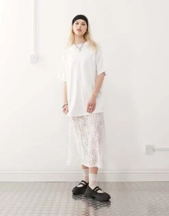 Reclaimed Vintage T-shirt Midi Dress With Lace Skirt In White For Women -Closet Theory Her 208376919 1 white 1