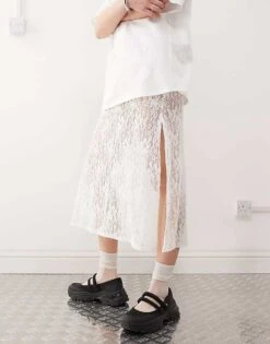 Reclaimed Vintage T-shirt Midi Dress With Lace Skirt In White For Women -Closet Theory Her 208376919 2