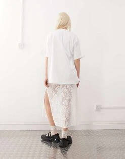 Reclaimed Vintage T-shirt Midi Dress With Lace Skirt In White For Women -Closet Theory Her 208376919 3