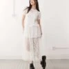 Reclaimed Vintage Lace Layering Midi Dress With Frill In White For Women Ivory -Closet Theory Her 208417126 1 ivory