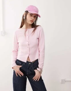 Reclaimed Vintage Ribbed Button Through Top In Light Pink For Women -Closet Theory Her 208423976 1 lightpink 1