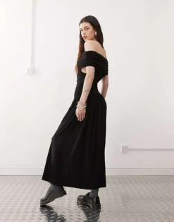 Reclaimed Vintage Drop Waist Slinky Bandeau Dress For Women Black -Closet Theory Her 208424391 4