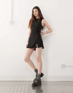 Reclaimed Vintage Slinky Tie Back Mini Skort Dress In Black For Women -Closet Theory Her 208424392 3