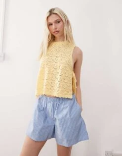 Reclaimed Vintage Crochet Tabard Jumper In Buttermilk Yellow For Women Butter Yellow -Closet Theory Her 208424404 1 butteryellow 1