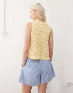 Reclaimed Vintage Crochet Tabard Jumper In Buttermilk Yellow For Women Butter Yellow -Closet Theory Her 208424404 4