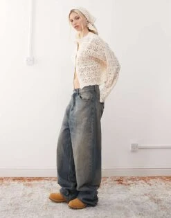 Reclaimed Vintage Crochet Cardi And Headscarf Set In Cream For Women -Closet Theory Her 208424417 3