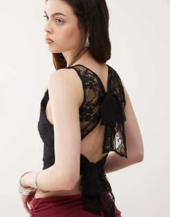 Reclaimed Vintage Tie Back Tank Top In Black Lace For Women -Closet Theory Her 208424427 1 black 1
