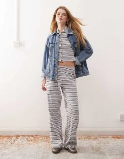 Reclaimed Vintage Brushed Co-ord In Grey Stripe