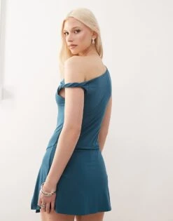 Reclaimed Vintage Twist Shoulder Skort Dress In Blue For Women 10 Reclaimed Vintage Twist Shoulder Skort Dress In Blue For Women -Closet Theory Her 208454470 4