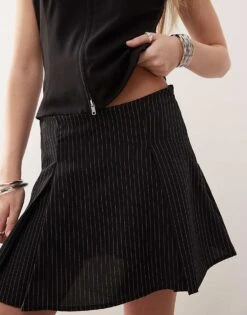 Reclaimed Vintage Mini Skort In Pinstripe For Women Black Pinstripe -Closet Theory Her 208470855 3
