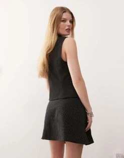 Reclaimed Vintage Mini Skort In Pinstripe For Women Black Pinstripe -Closet Theory Her 208470855 4