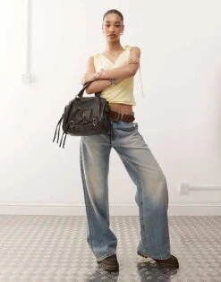 Reclaimed Vintage Wrap Front Tank Top With Bow Shoulder In Buttermilk Yellow For Women -Closet Theory Her 208516797 3