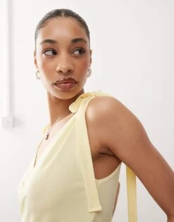 Reclaimed Vintage Wrap Front Tank Top With Bow Shoulder In Buttermilk Yellow For Women -Closet Theory Her 208516797 4