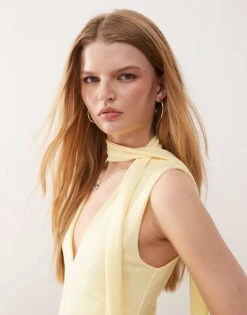 Reclaimed Vintage V-neck Dress With Scarf In Buttermilk Yellow For Women -Closet Theory Her 208516803 4