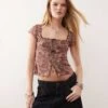 Reclaimed Vintage Square Neck Mesh Top In Paisley Print For Women Pink -Closet Theory Her 208517785 1 pink